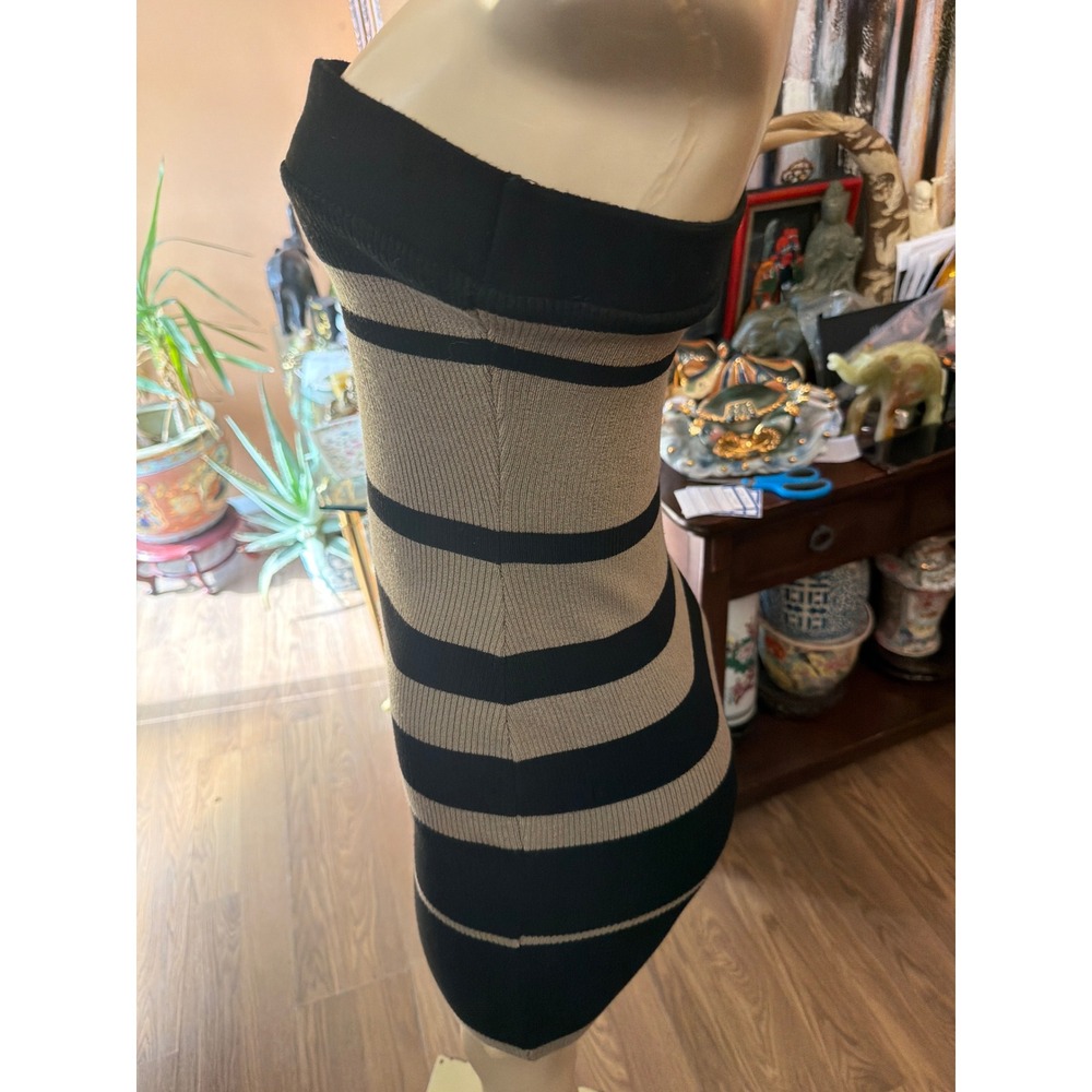 Fashion Nova Tan Black Striped Ribbed Knit Bodycon Strapless Mini Tube Dress - Picture 4 of 7